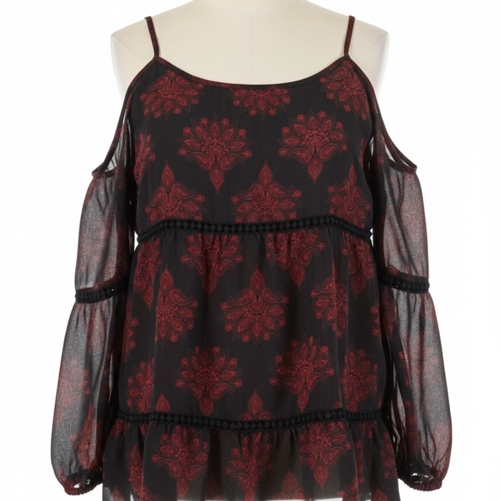 Paper Crane Black and Red Cold Shoulder Blouse